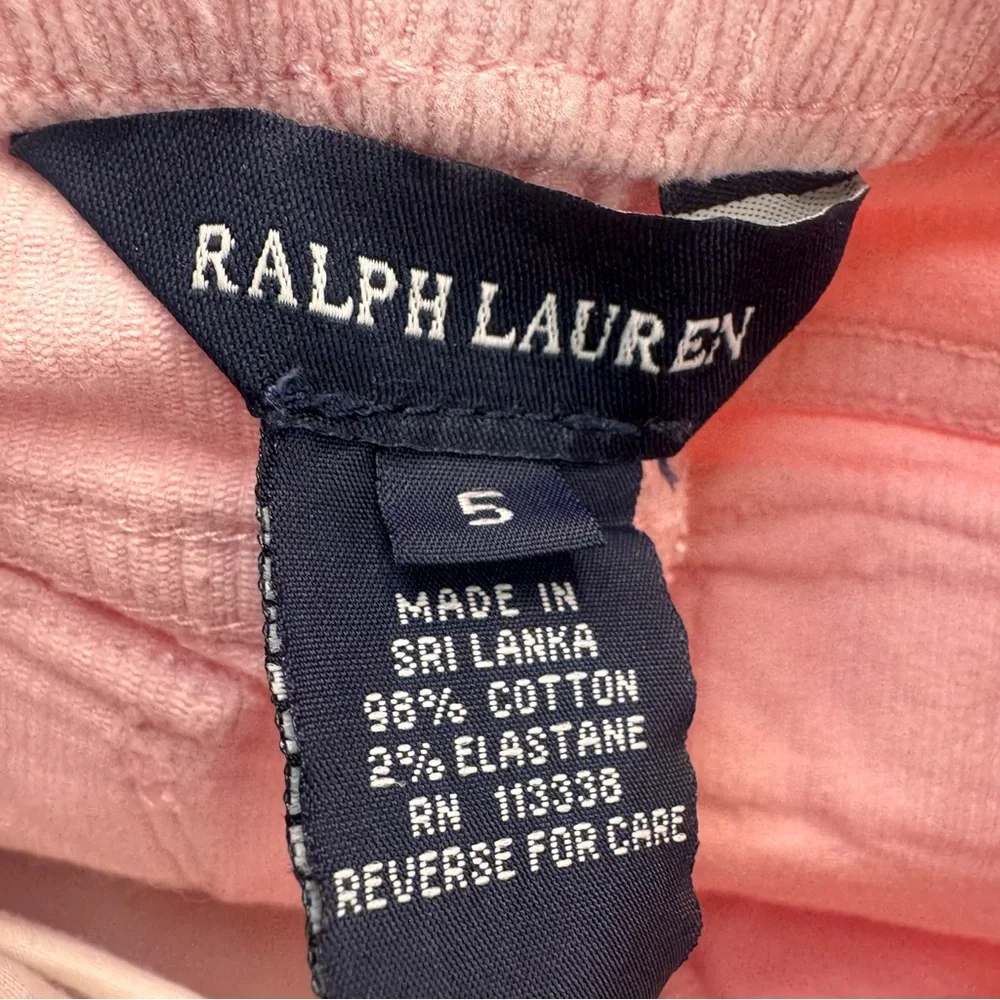 Ralph Lauren Corduroy Pants Girl Size 5 Pink Cotton Preppy Elastic Waste Casual